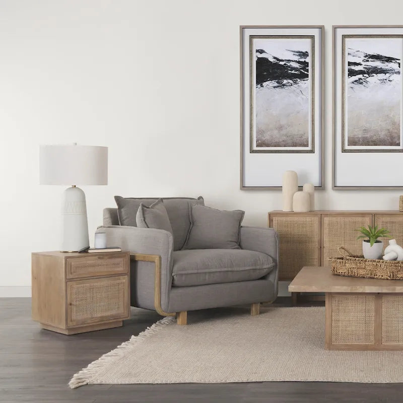 Light Brown Mango Wood Accent Table with Cane Details