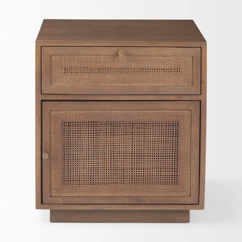 Light Brown Mango Wood Accent Table with Cane Details