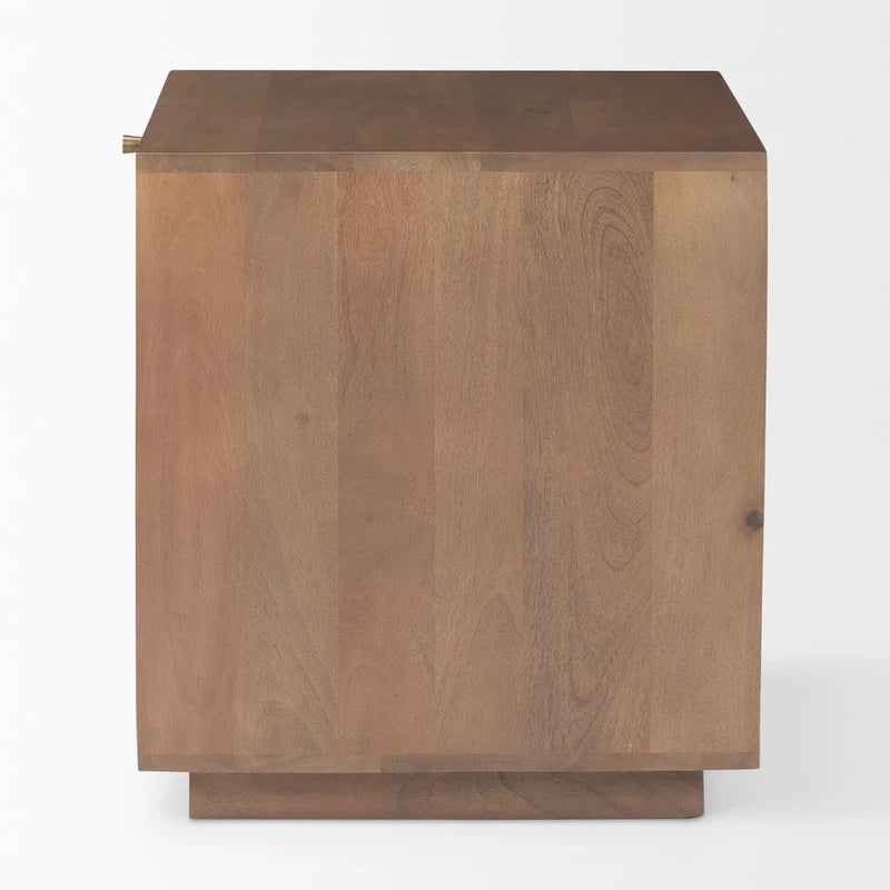 Light Brown Mango Wood Accent Table with Cane Details