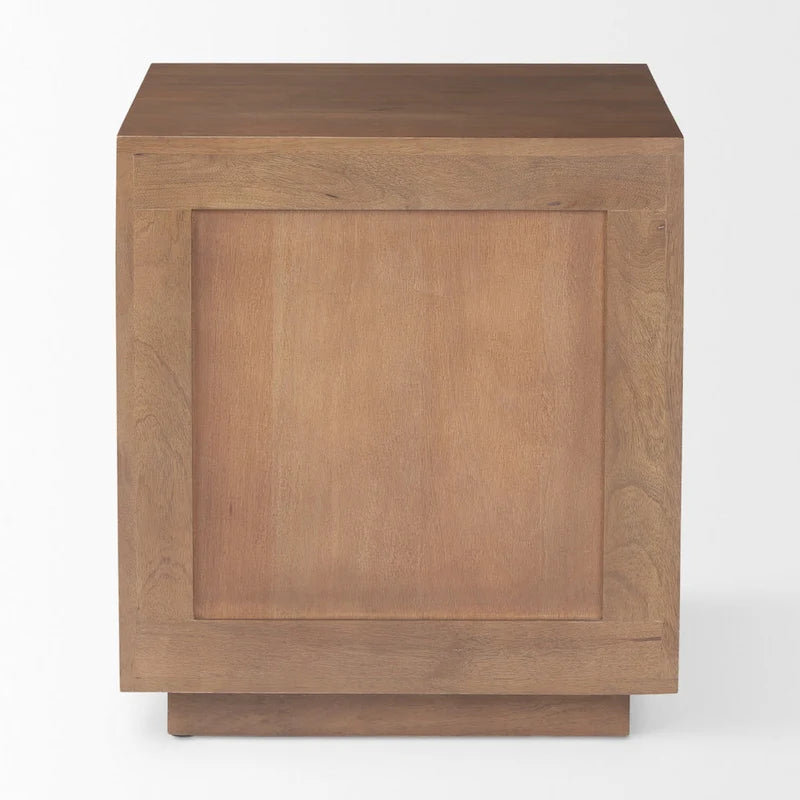 Light Brown Mango Wood Accent Table with Cane Details