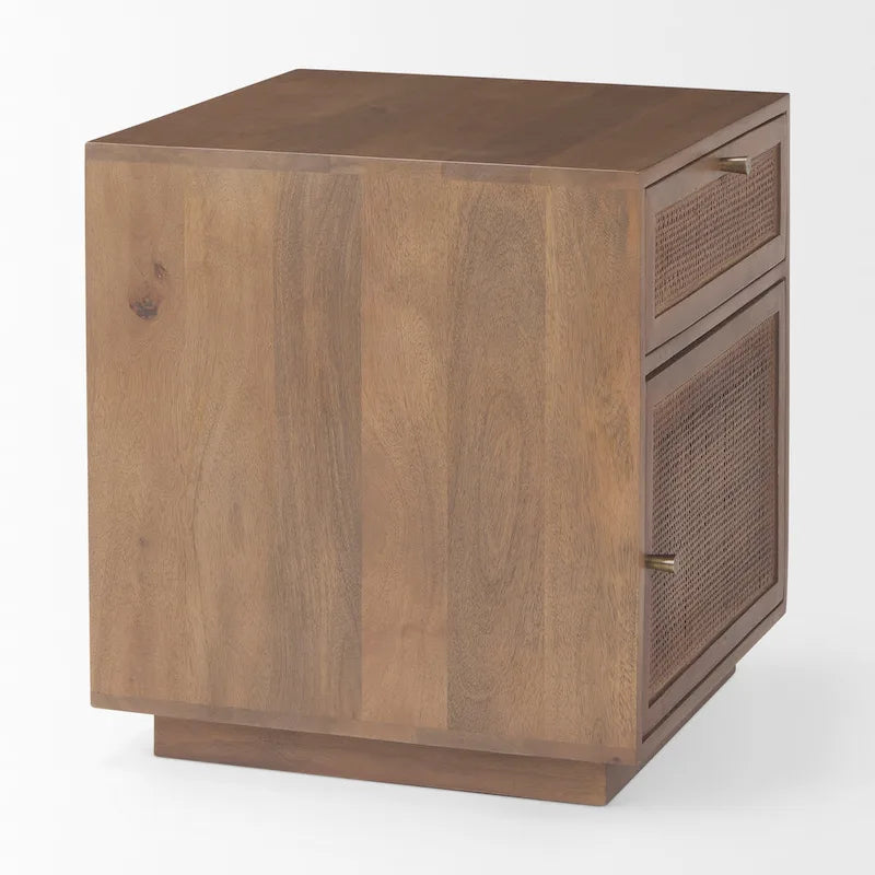Light Brown Mango Wood Accent Table with Cane Details