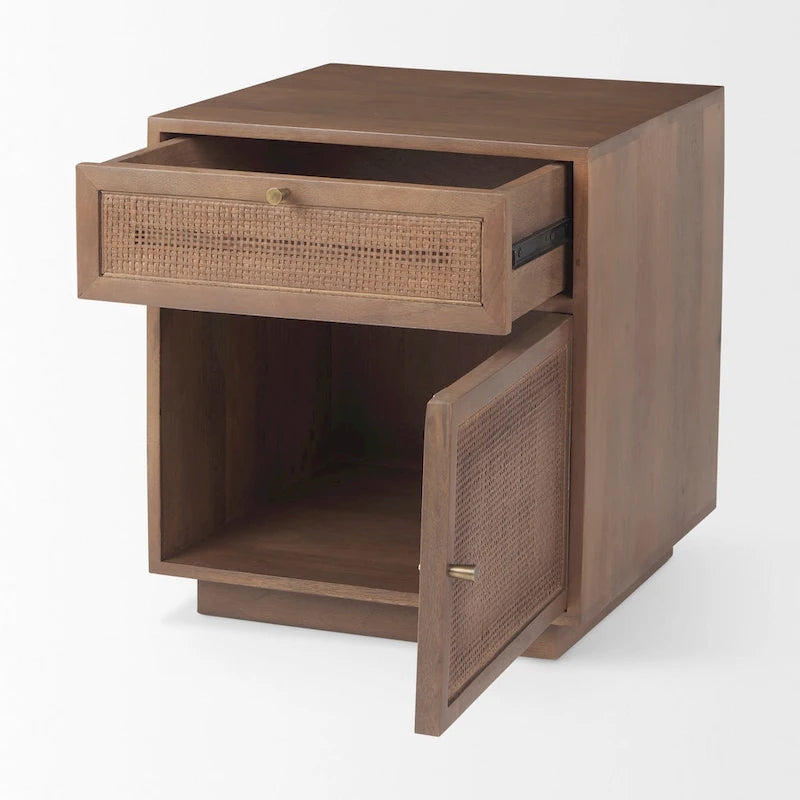 Light Brown Mango Wood Accent Table with Cane Details