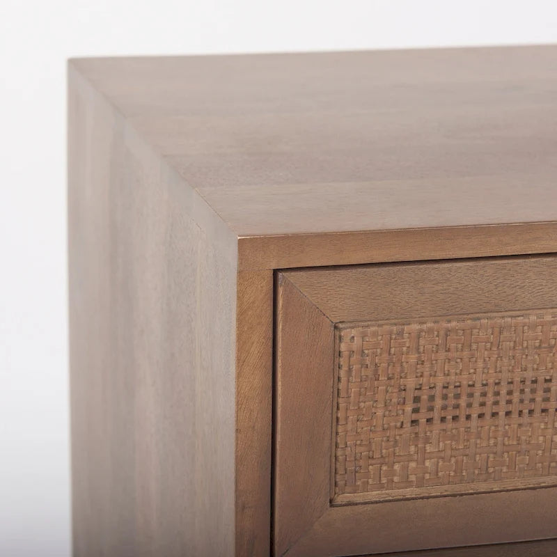 Light Brown Mango Wood Accent Table with Cane Details