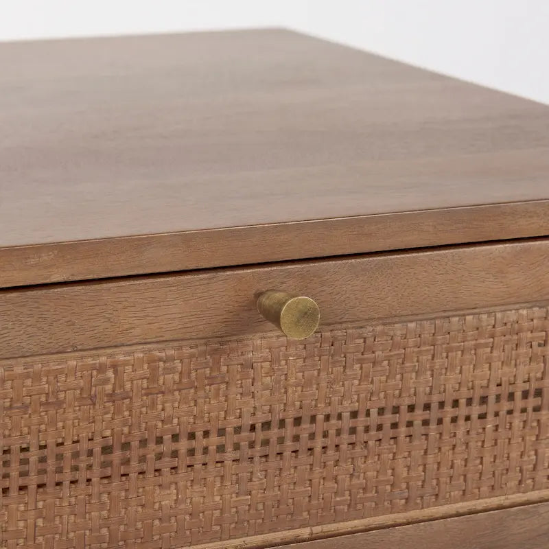 Light Brown Mango Wood Accent Table with Cane Details
