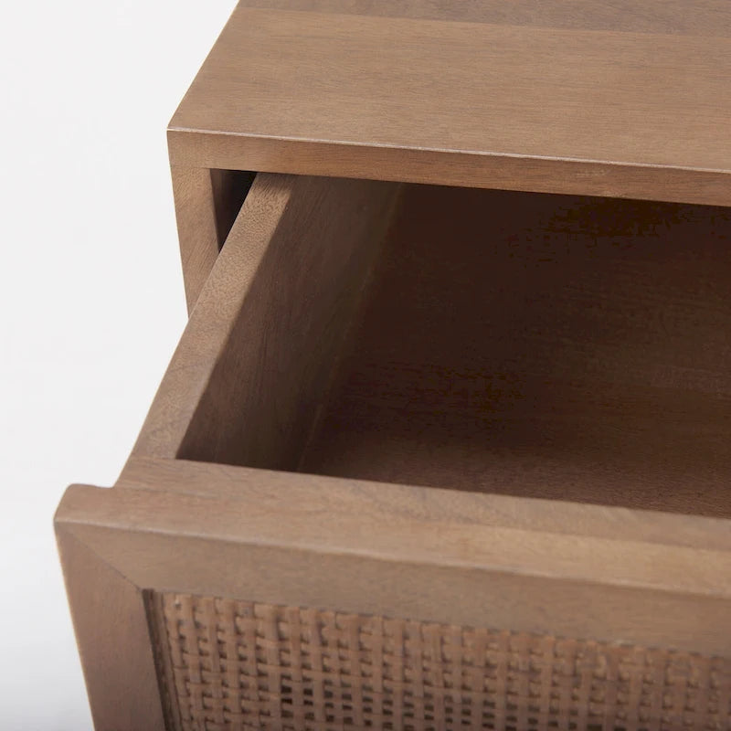 Light Brown Mango Wood Accent Table with Cane Details
