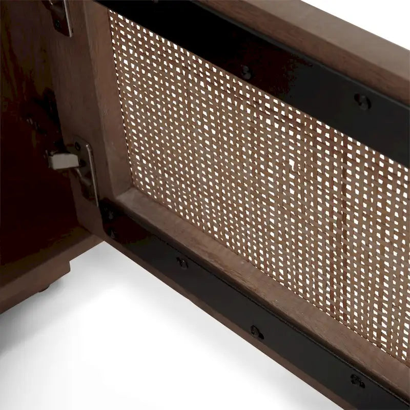 Light Brown Mango Wood Accent Table with Cane Details