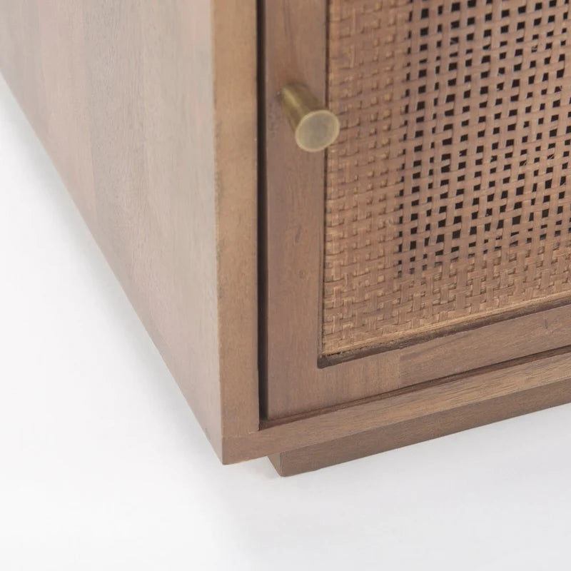 Light Brown Mango Wood Accent Table with Cane Details