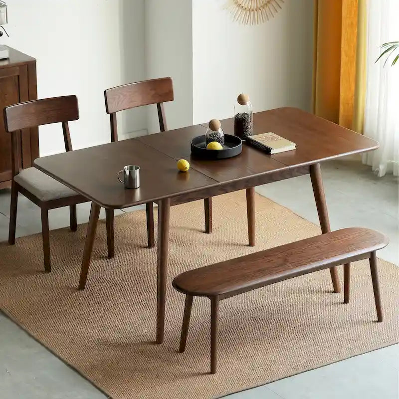 Extendable Solid Oak Dining Table with Walnut Finish
