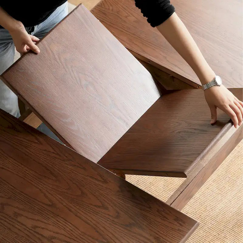 Extendable Solid Oak Dining Table with Walnut Finish
