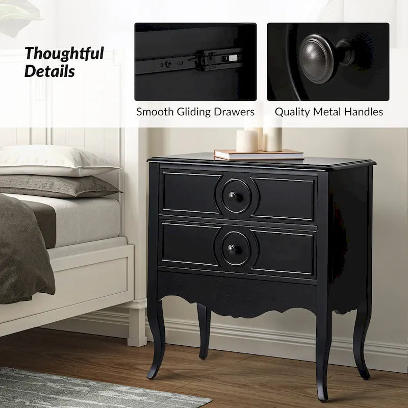 Sidney Traditional 3-Drawer Nightstand with Built-In Outlets and USB by HULALA HOME