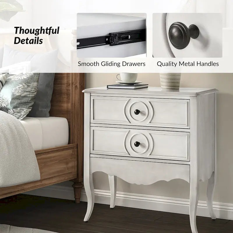 Three-Drawer Nightstand with Hidden Drawer and Charging Station