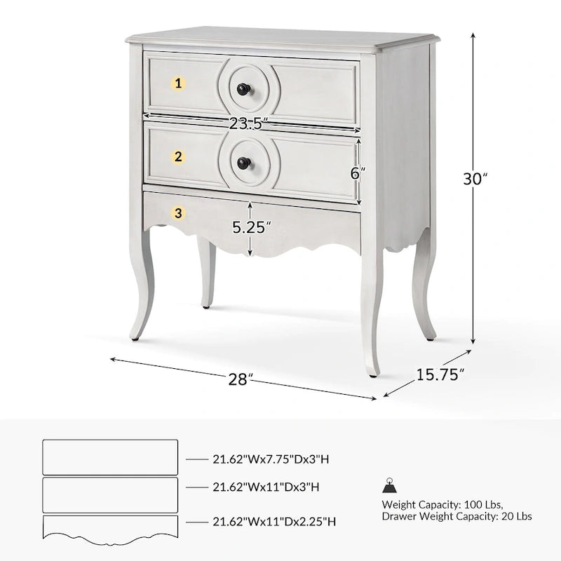 Three-Drawer Nightstand with Hidden Drawer and Charging Station