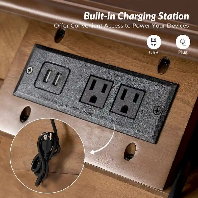 Three-Drawer Nightstand with Hidden Drawer and Charging Station