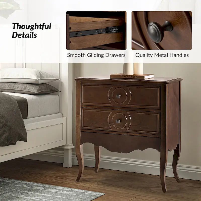 Three-Drawer Nightstand with Hidden Drawer and Charging Station