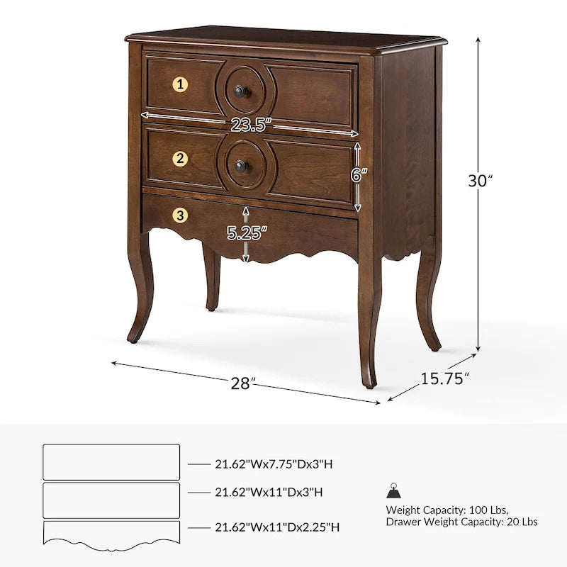 Three-Drawer Nightstand with Hidden Drawer and Charging Station
