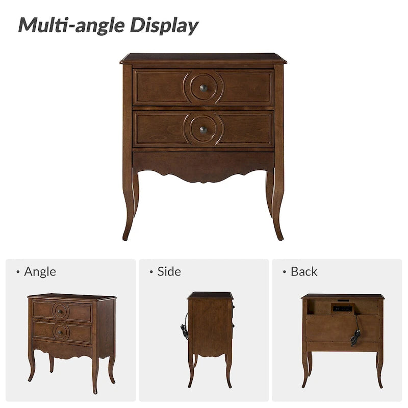 Three-Drawer Nightstand with Hidden Drawer and Charging Station