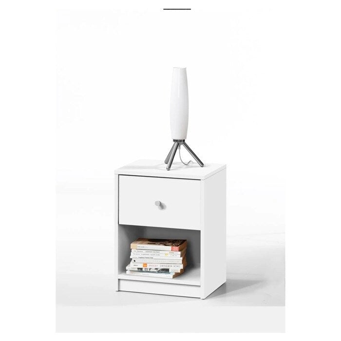 White Contemporary Nightstand with Drawer and Open Shelf