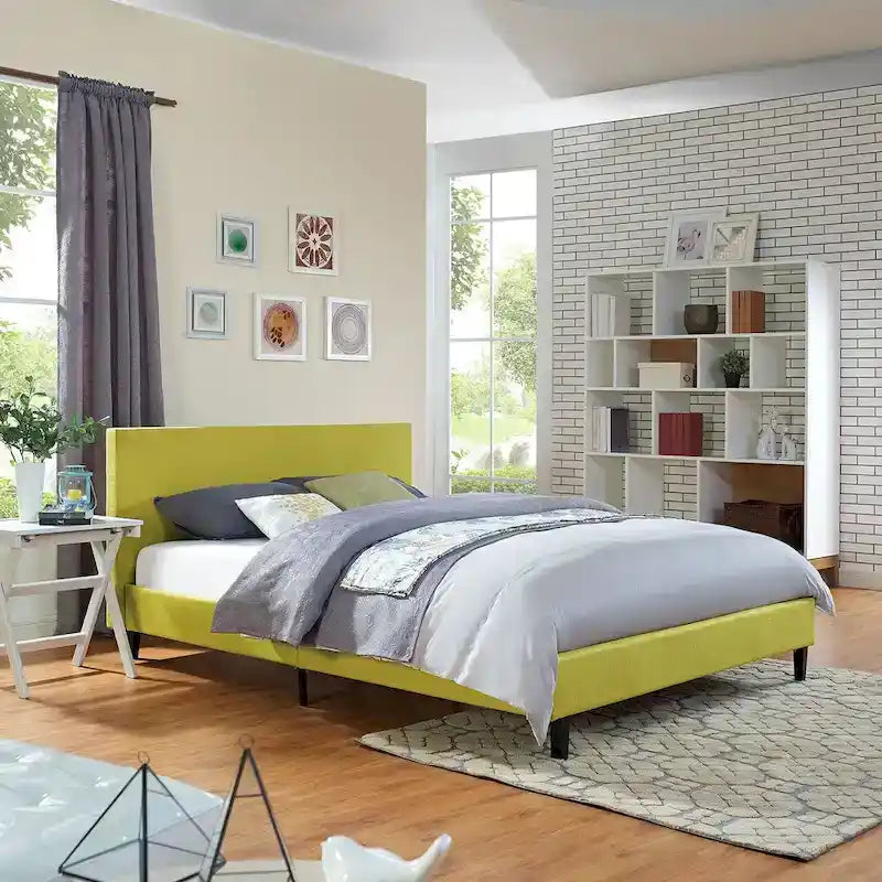 Queen Bed Frame with Padded Headboard and Wood Slats