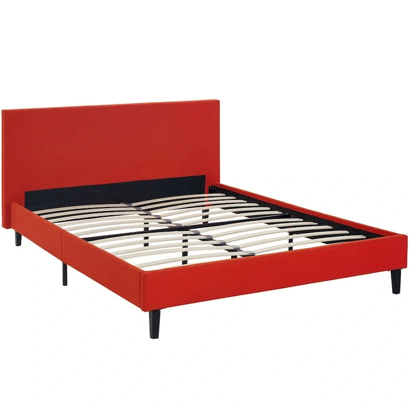 Queen Bed Frame with Padded Headboard and Wood Slats