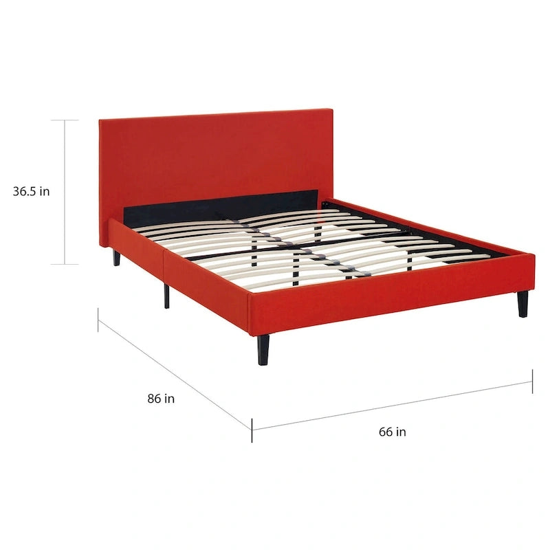 Queen Bed Frame with Padded Headboard and Wood Slats