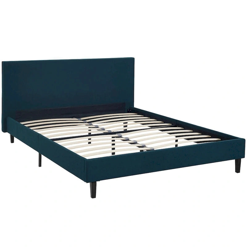 Queen Bed Frame with Padded Headboard and Wood Slats