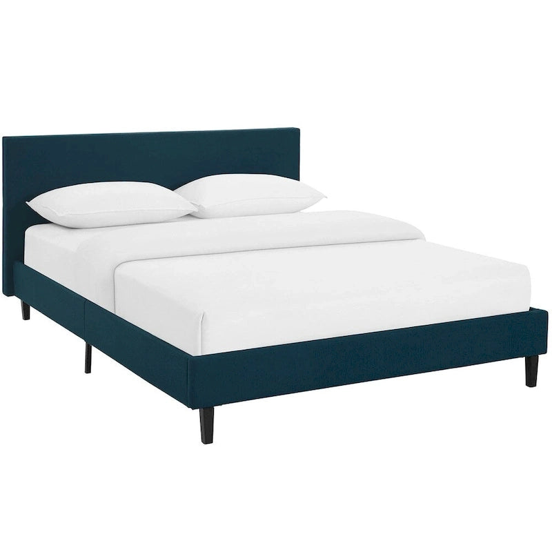 Queen Bed Frame with Padded Headboard and Wood Slats