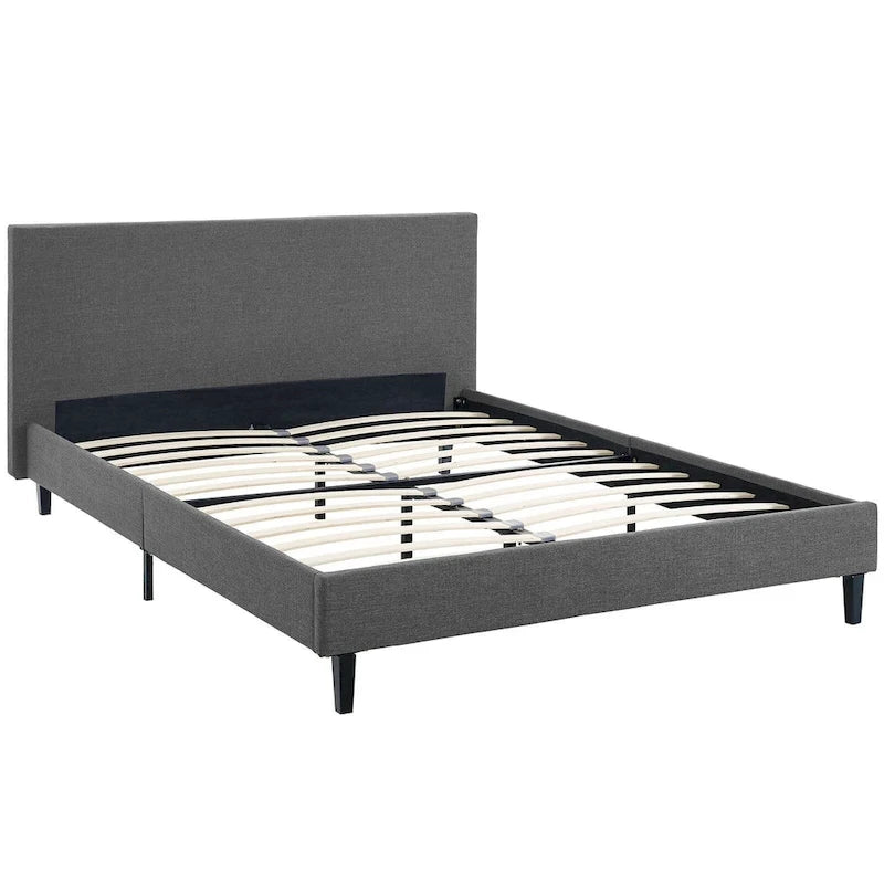 Queen Bed Frame with Padded Headboard and Wood Slats