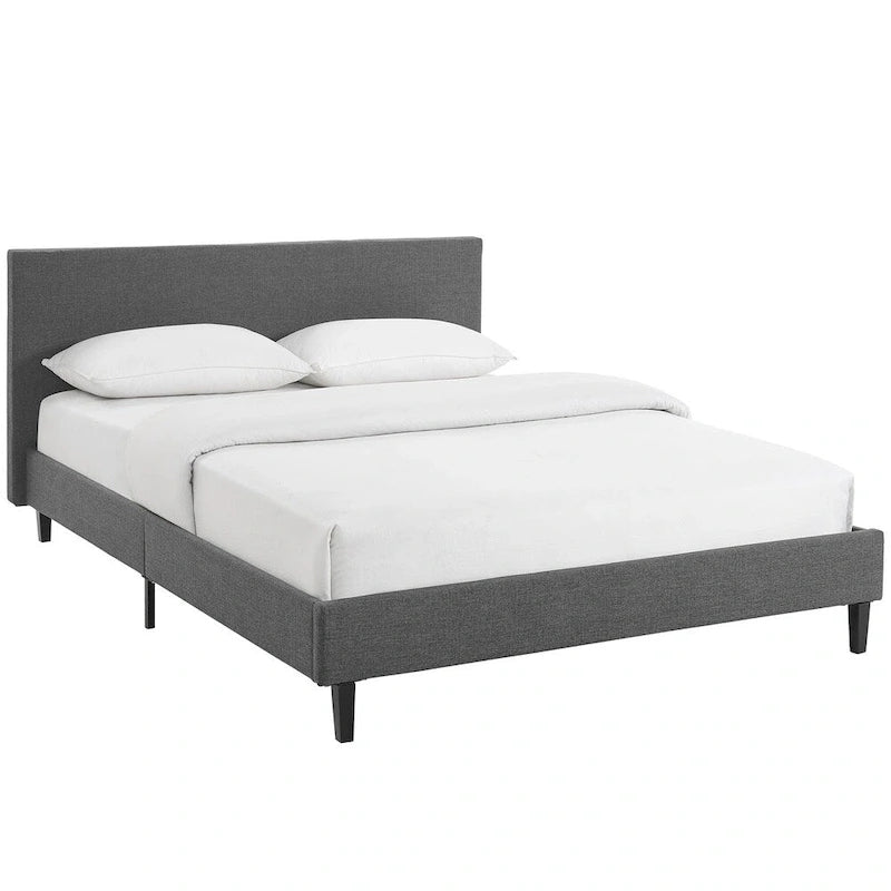 Queen Bed Frame with Padded Headboard and Wood Slats