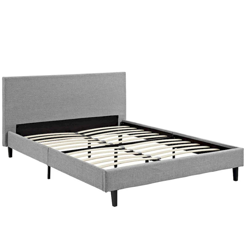 Queen Bed Frame with Padded Headboard and Wood Slats