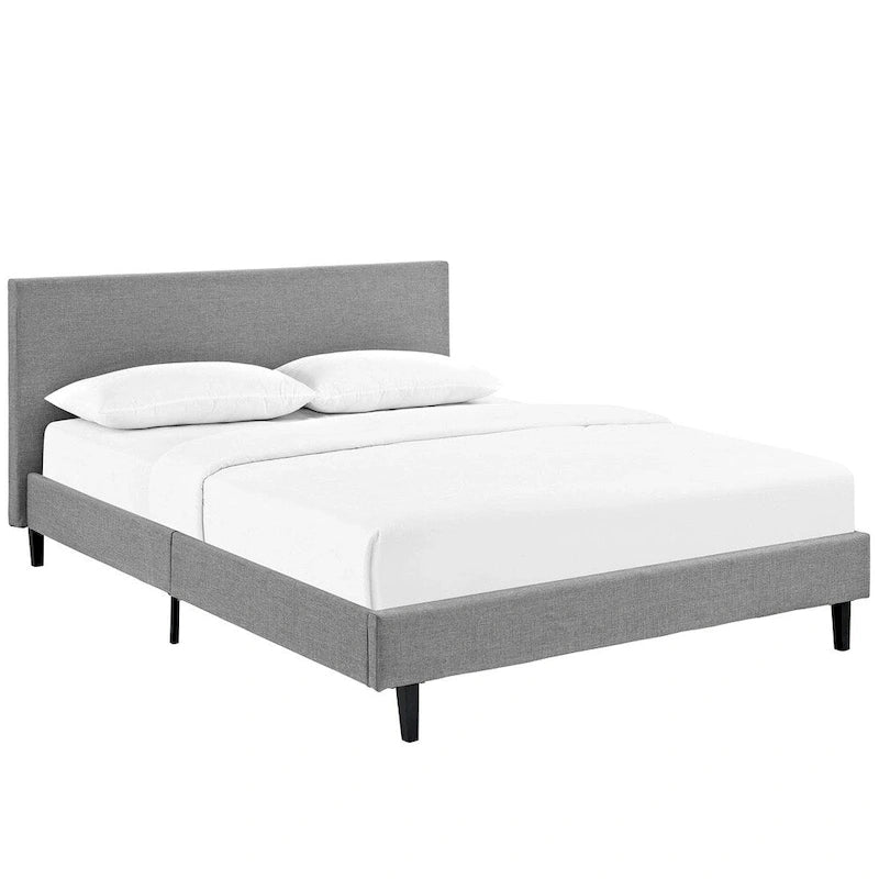 Queen Bed Frame with Padded Headboard and Wood Slats