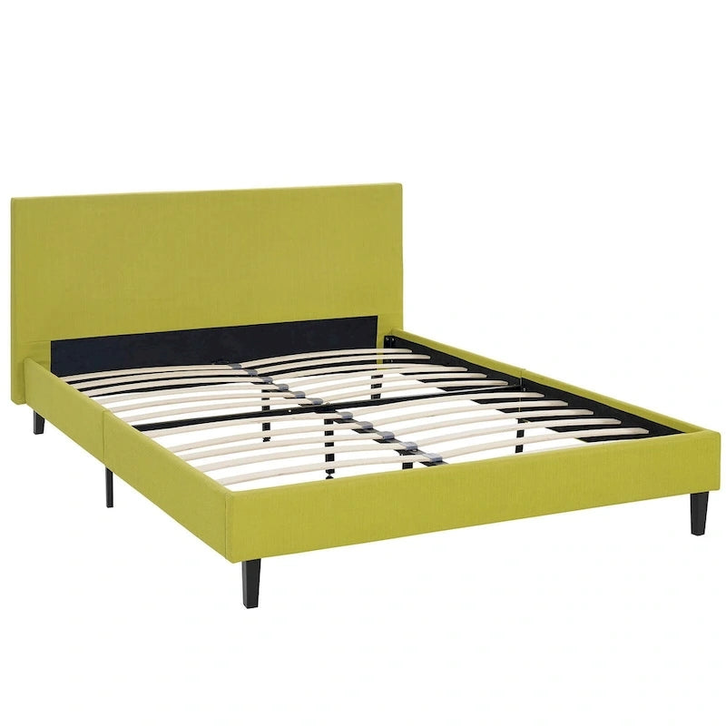 Queen Bed Frame with Padded Headboard and Wood Slats