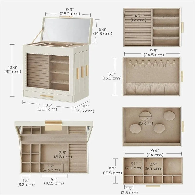 Jewelry Box with Glass Window - 6.1D x 10.3W x 12.6H