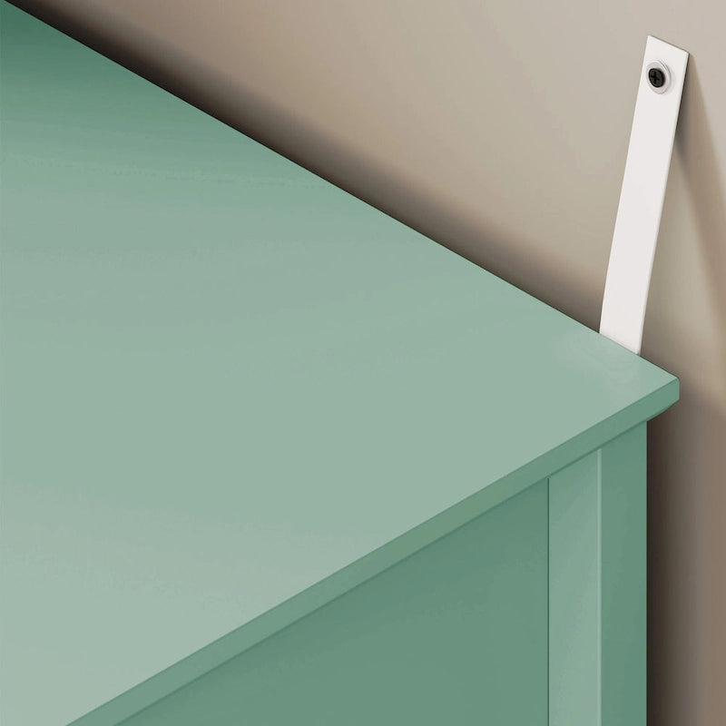 White Two-Drawer Nightstand with Charging Station and Open Shelf