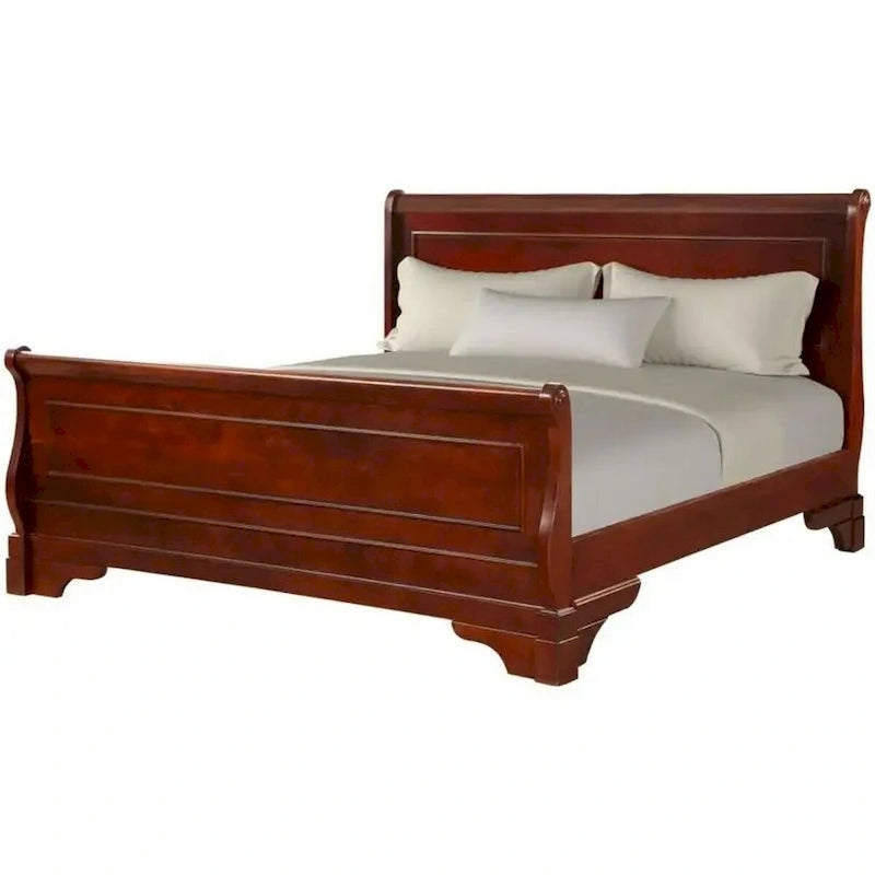 Verl King Size Bed, Classic Sleigh Panel Design, Rich Brown Poplar Wood