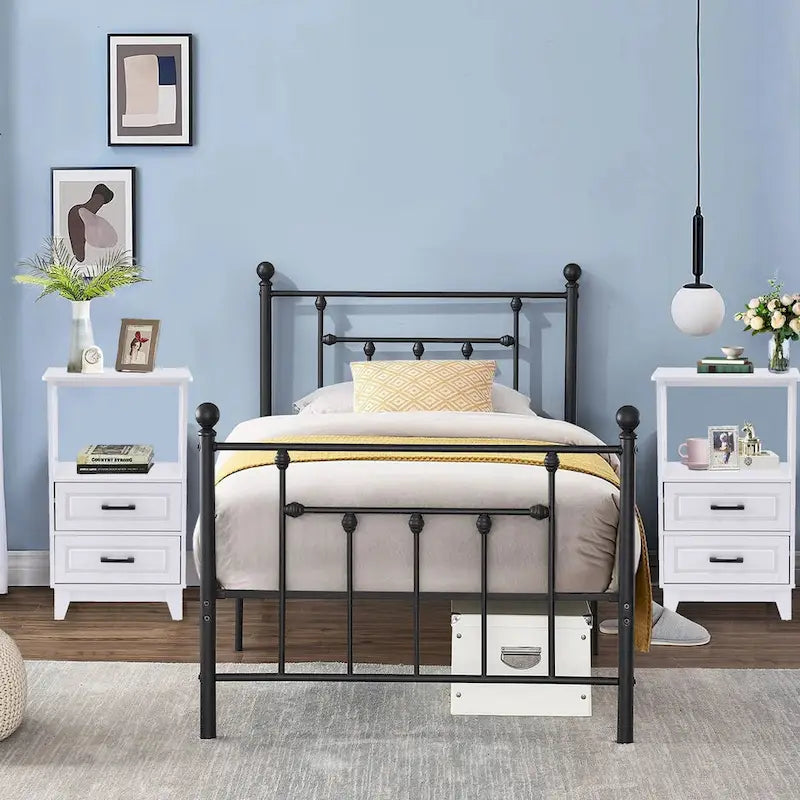White Two-Drawer Storage Cabinet with Open Shelf