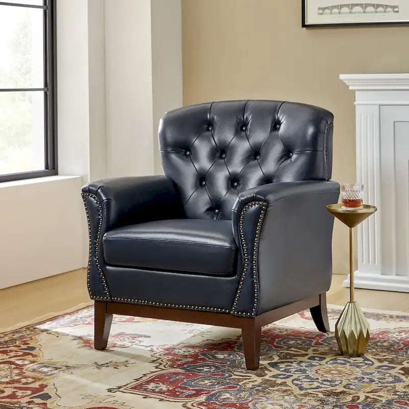 Traditional Genuine Leather Wingback Accent Chair