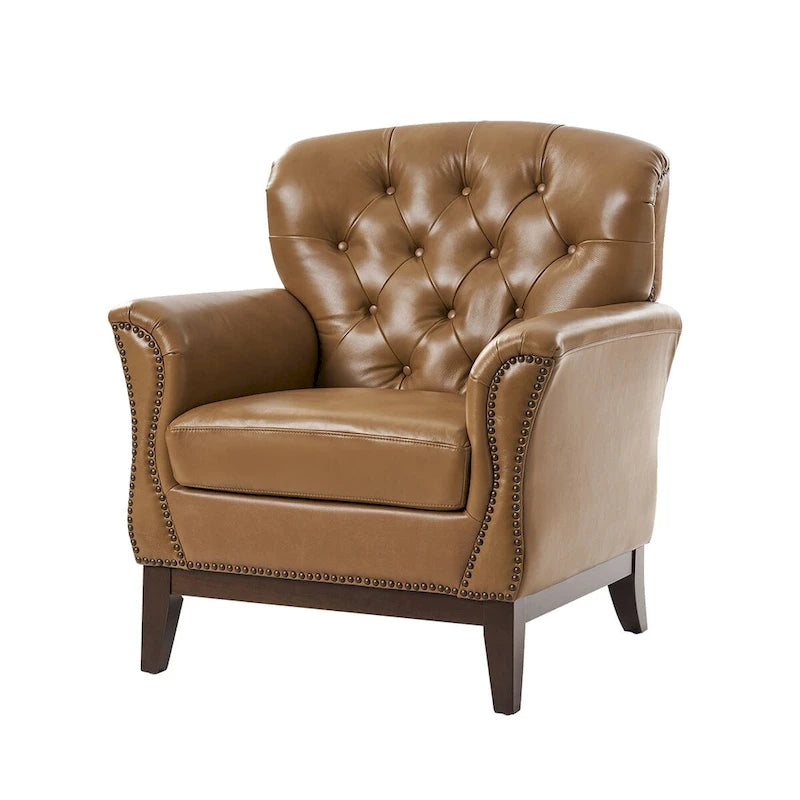 Traditional Genuine Leather Wingback Accent Chair