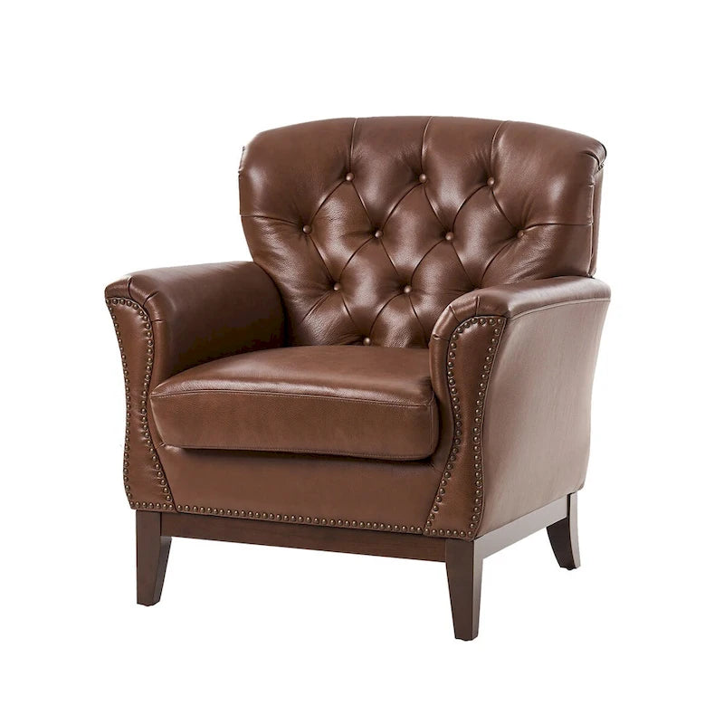 Traditional Genuine Leather Wingback Accent Chair