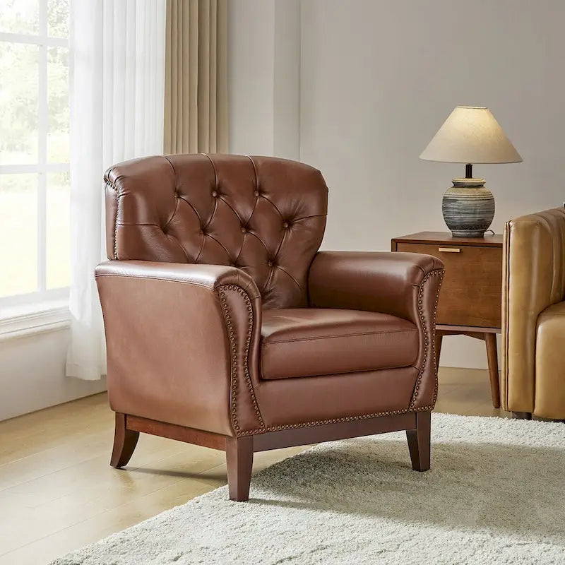 Traditional Genuine Leather Wingback Accent Chair