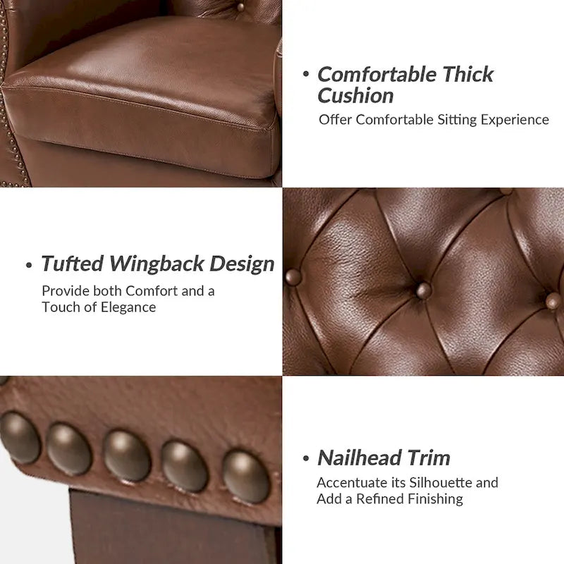 Traditional Genuine Leather Wingback Accent Chair