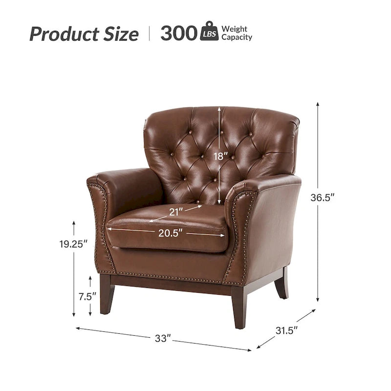 Traditional Genuine Leather Wingback Accent Chair