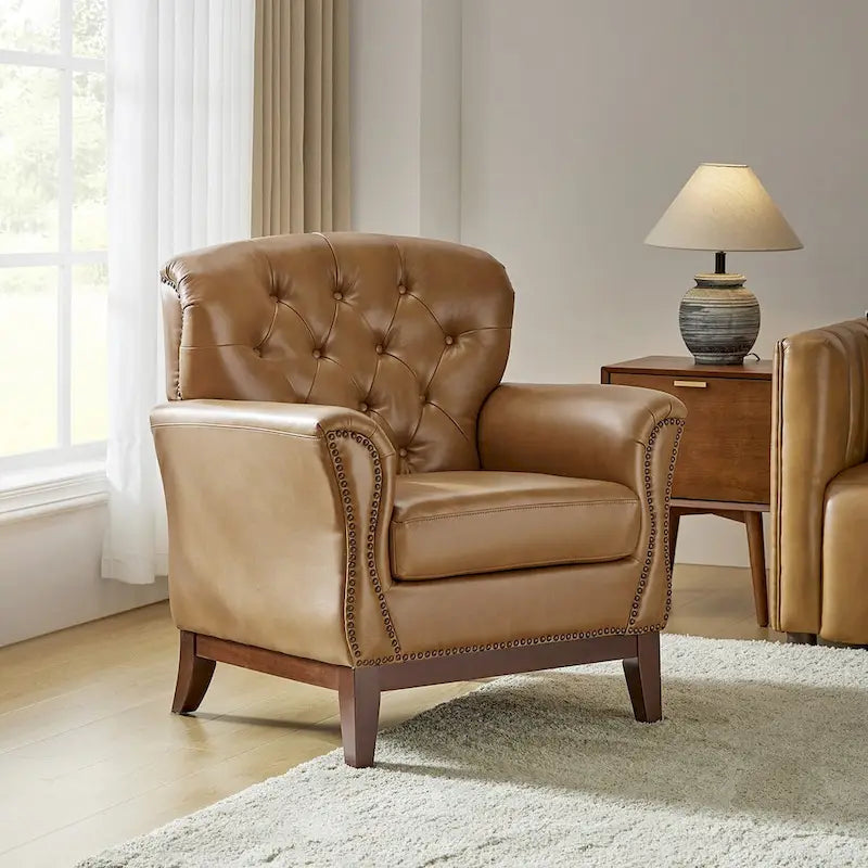 Traditional Genuine Leather Wingback Accent Chair