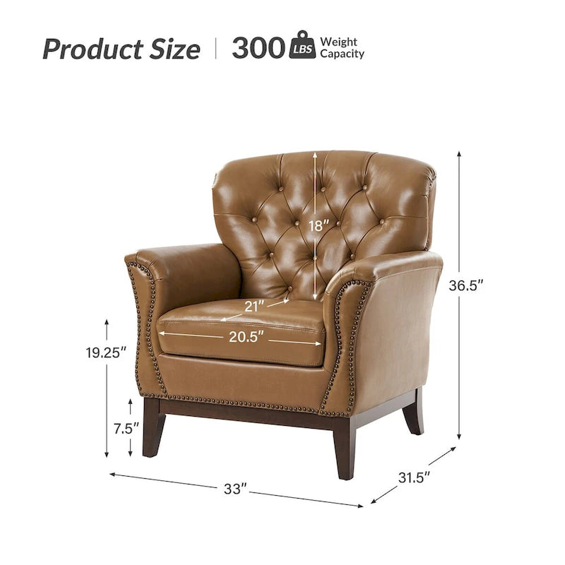Traditional Genuine Leather Wingback Accent Chair