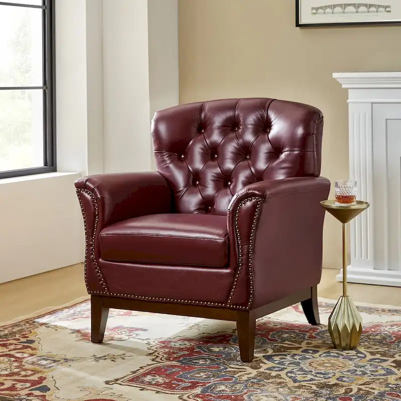 Traditional Genuine Leather Wingback Accent Chair
