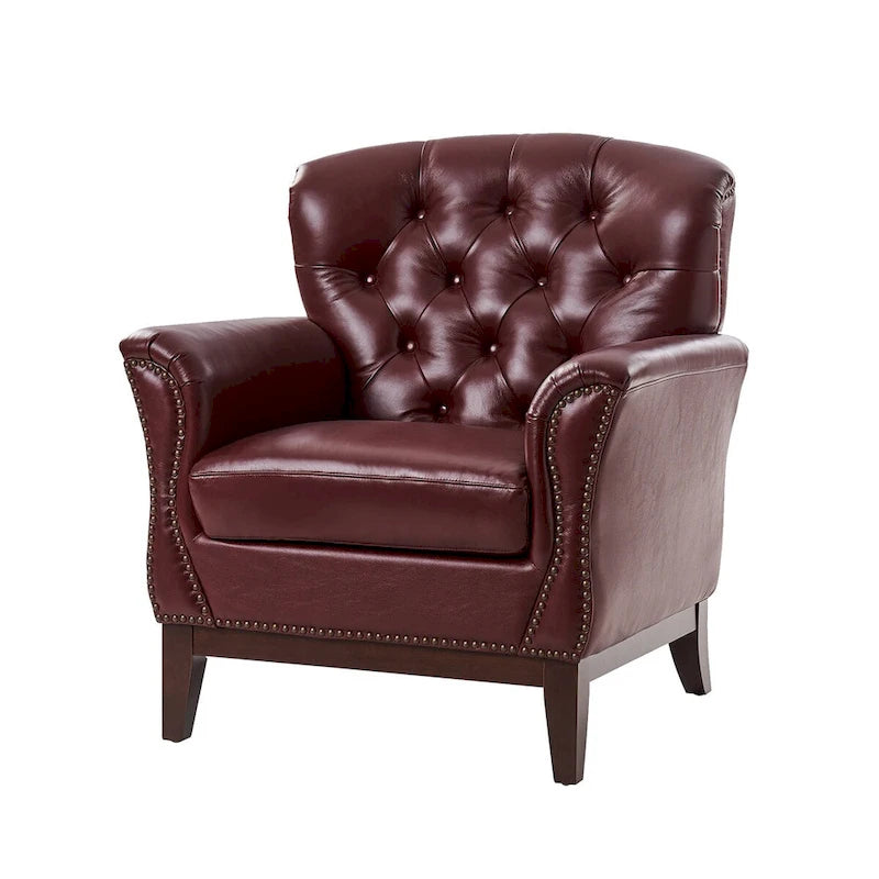 Traditional Genuine Leather Wingback Accent Chair