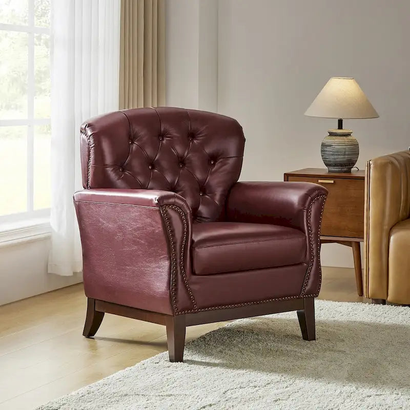 Traditional Genuine Leather Wingback Accent Chair