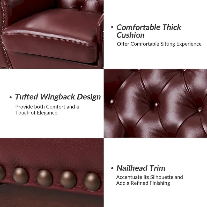 Traditional Genuine Leather Wingback Accent Chair