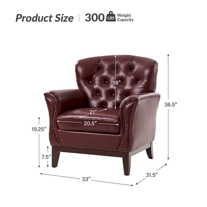 Traditional Genuine Leather Wingback Accent Chair