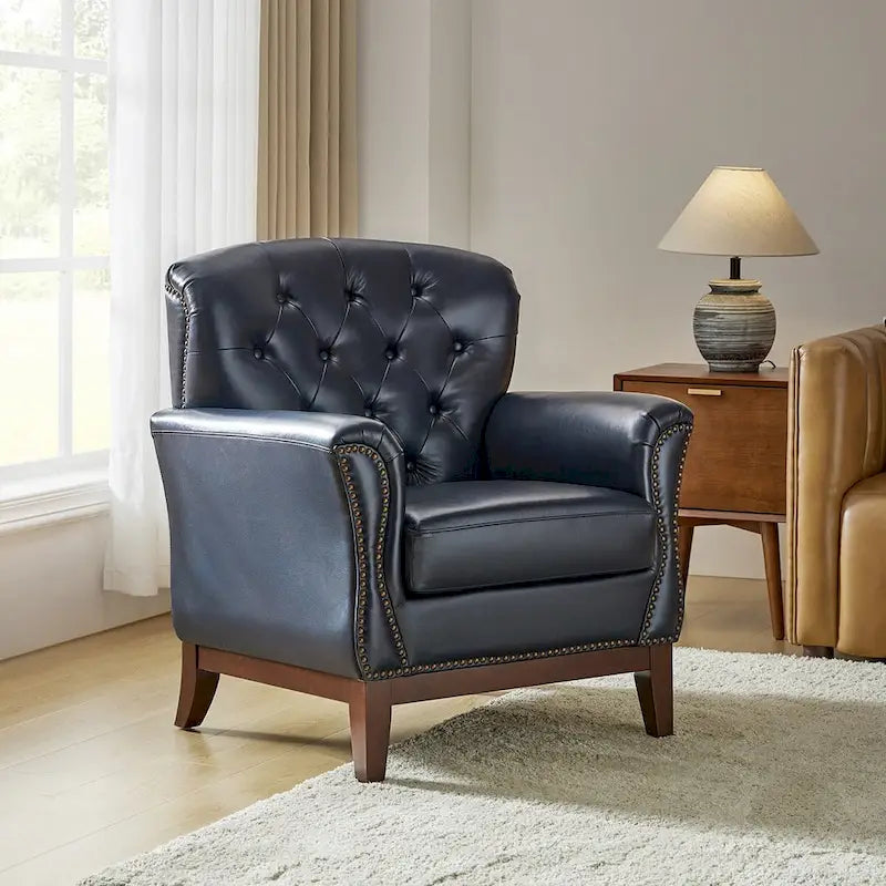 Traditional Genuine Leather Wingback Accent Chair