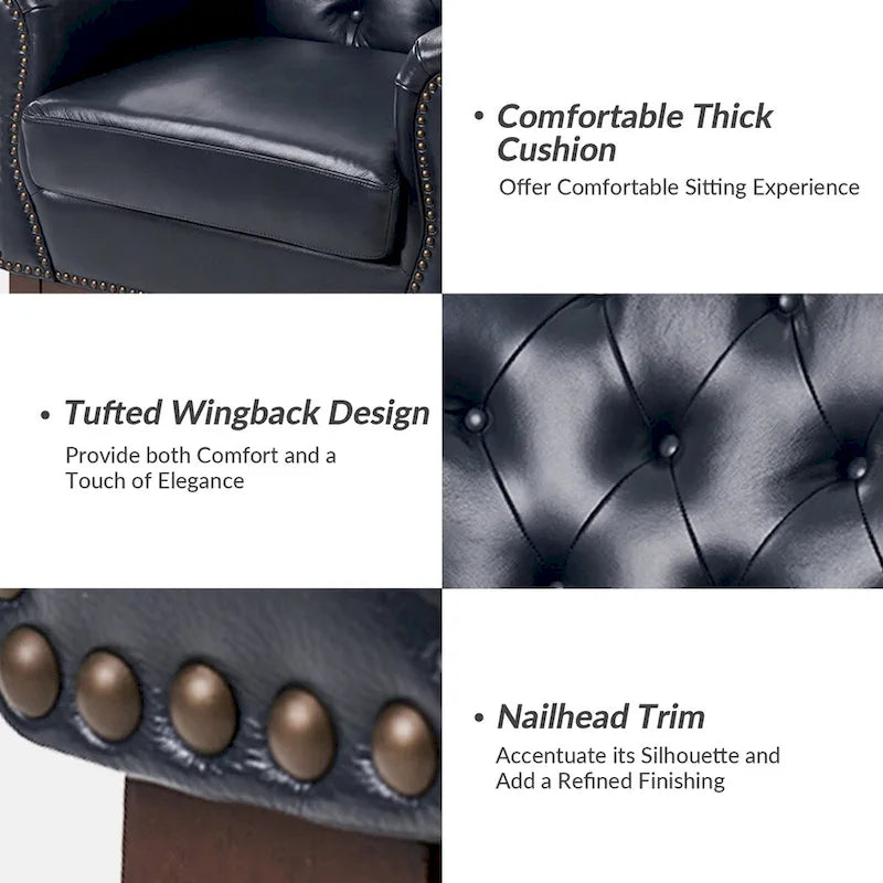 Traditional Genuine Leather Wingback Accent Chair